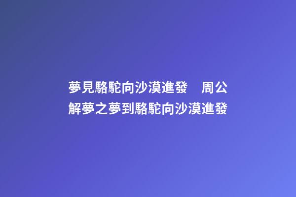 夢見駱駝向沙漠進發　周公解夢之夢到駱駝向沙漠進發